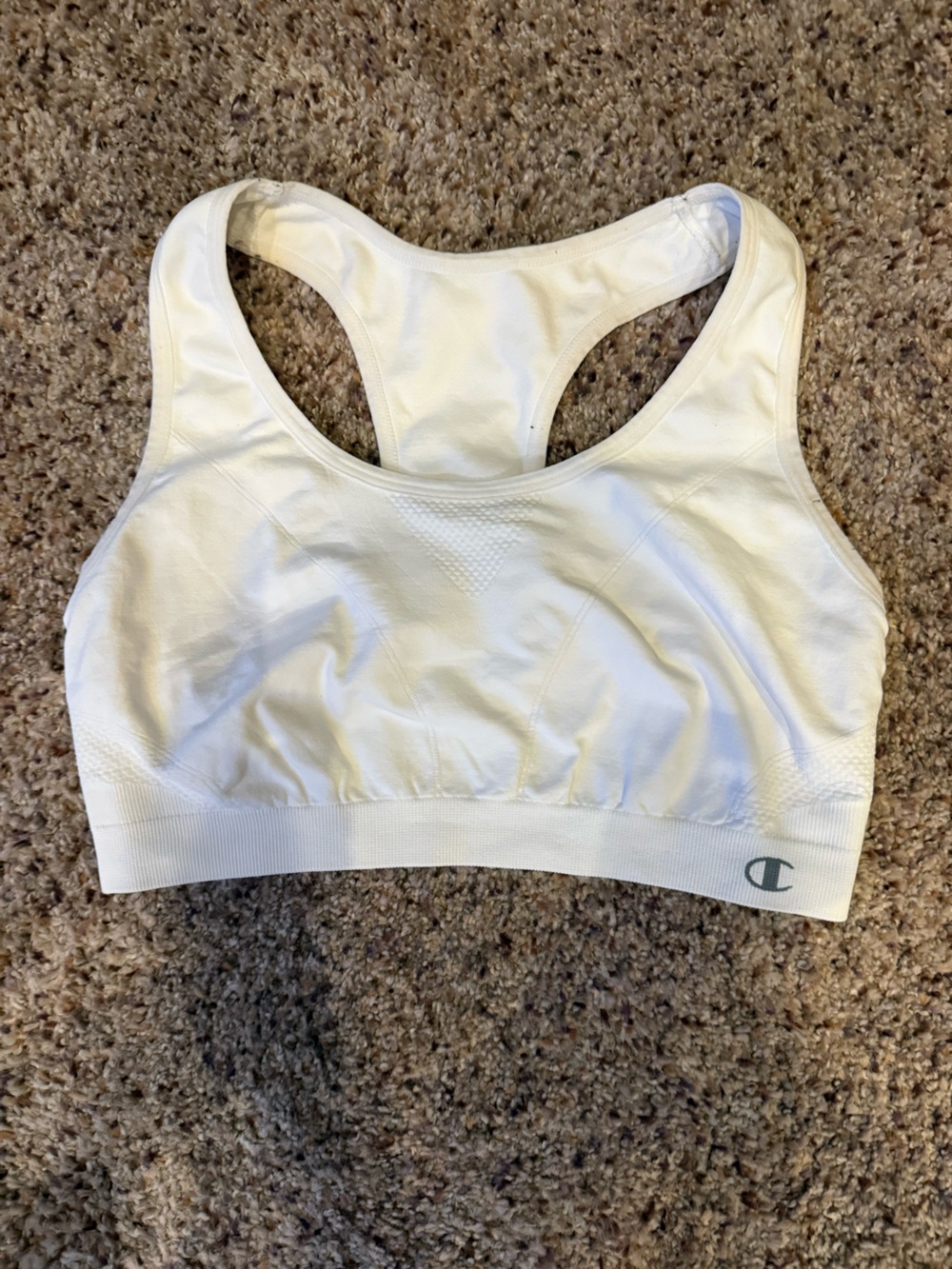 Champion White Racerback Sports Bra with Small Logo